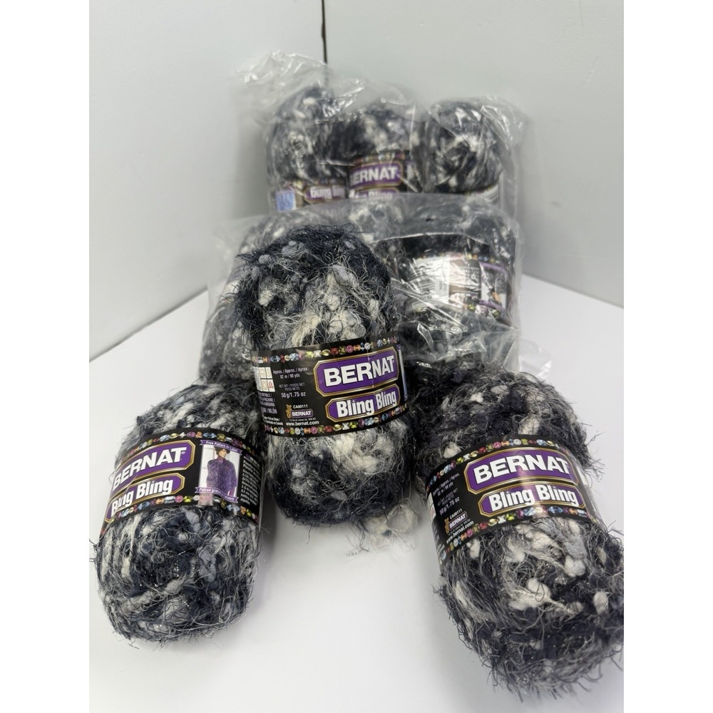 Bernat Bling Bling Yarn Lot of 9 Skeins Night Club Gray Bulky